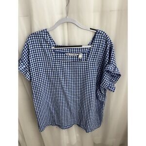 Girl With Curves Size M Gingham Flutter Sleeve‎ Blouse FRENCH BLUE